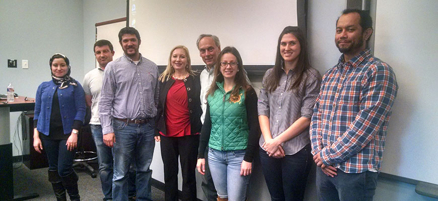 From left: Mariam Benhaddou, Justin Haeuser, Kris Reed, Professor Maria Burns (CLTP Director), Dennis Mottola (Bechtel Corporate Logistics Owner & Manager), Juliana Valle, Johanna Tarley and Amado Raviola.