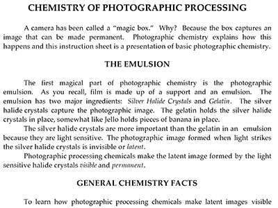 Chemistry of Photographic Processing