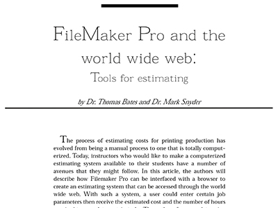 Filemaker Pro and the World Wide Web: Tools for Estimating