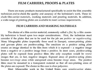 Film Carriers, Proofs, and Plate