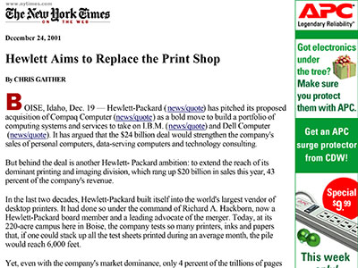 HP Aims to Replace the Print Shop (Article from New York Times)