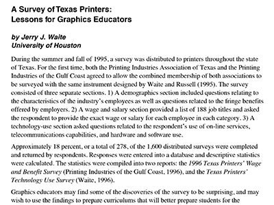 A Survey of Texas Printers: Lessons for Graphics Educators
