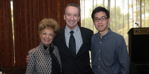 Paul and Barbara Frison meet scholarship recipient, Lawrence Dang for the first time.