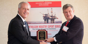Christopher Barton, Senior VP of Wood Group Mustang (left) and Jack Christiansen, Director of the UH Petroleum Technology Initiative
