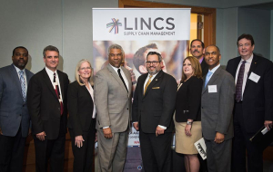 Left to Right - Rommell Williams, Houston Area Urban League; Rick Blasgen, Council of Supply Chain Management Professionals; Leslie Backus, Broward College; Judson Robinson III, Houston Area Urban League; John Moseley, Port of Houston Authority; Margaret Kidd, San Jacinto College; James Blount, San Jacinto College; Eric Goodie, Houston Area Urban League; Dan Cassler, University of Houston.