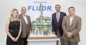 Representatives from Fluor: Dan Spinks, Vice President and General Manager (far right); Allison Welch, Project Manager and UH Executive Sponsor (far left), and Rick Conley, Director, Real Estate & Office Services, with Neil Eldin, College of Technology Interim Dean.