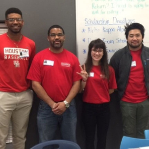 From left: College of Technology of Engineering supply chain and logistics technology students - Wendell Champion, Raymond McCoy, Brooke Tankersley, and Johnny Nguyen. They will provide classroom activities and college and career information designed to increase students’ skills and prepare them for earning a degree.